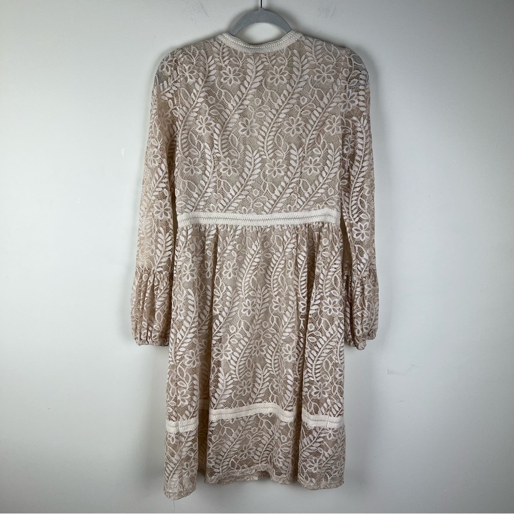 Mystree | Coquette Cottage Core Babydoll Lace Midi Dress In Cream | M - Picture 9 of 16